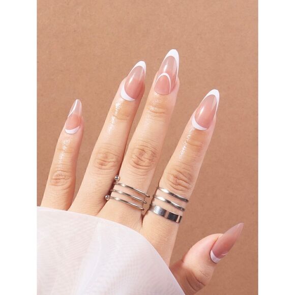 24 pcs French Almond Acrylic Press On Nail Set Reusable - Picture 1 of 9